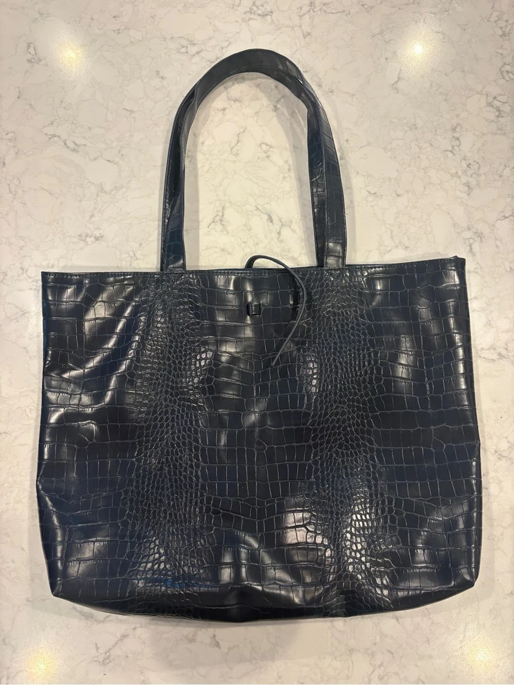Saks Fifth Avenue Navy Croc-Embossed Faux Leather Tote Bag